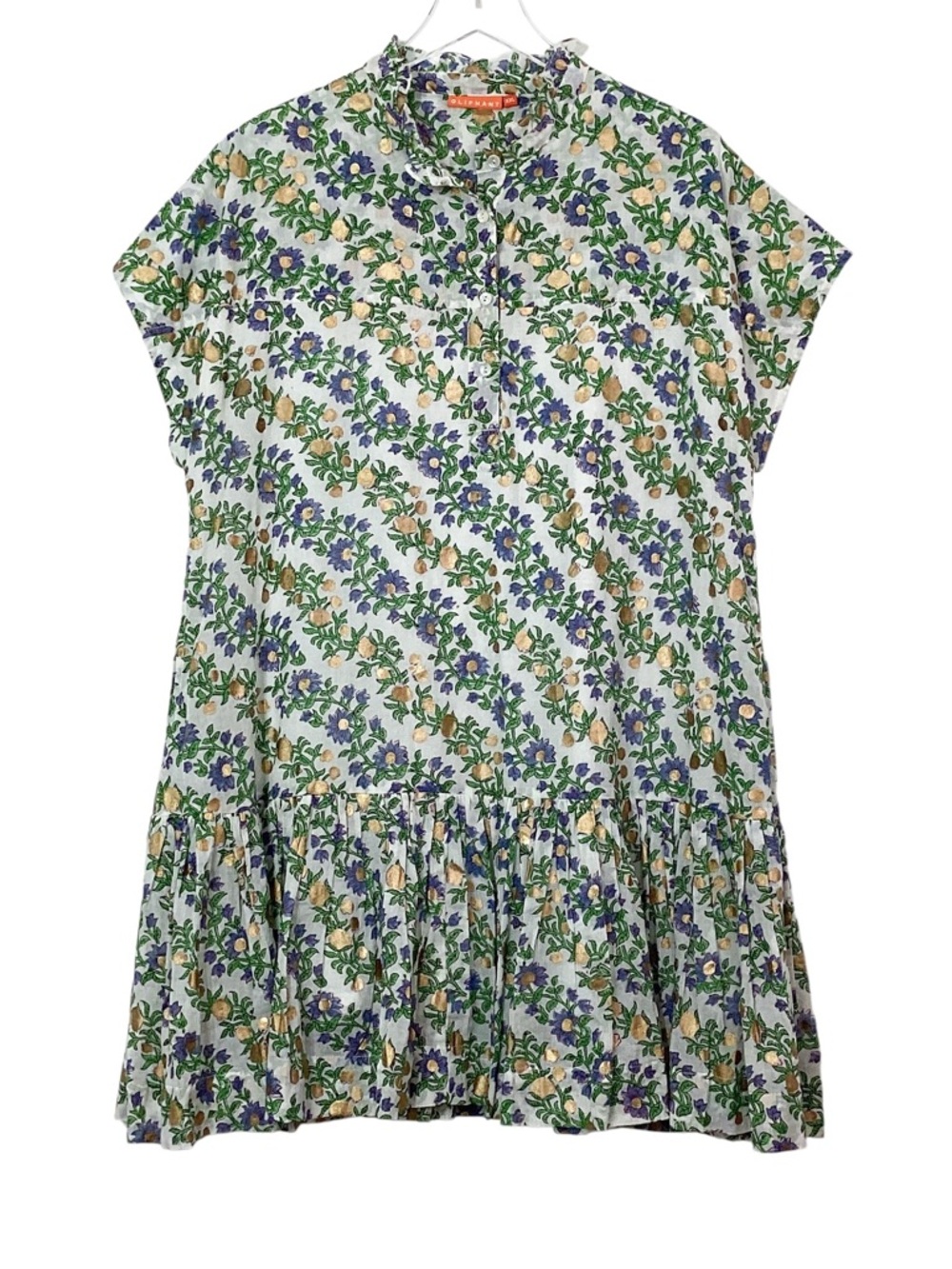 Oliphant Short Sleeve Mini Dress XXL Lupina Peri Green Floral Cotton